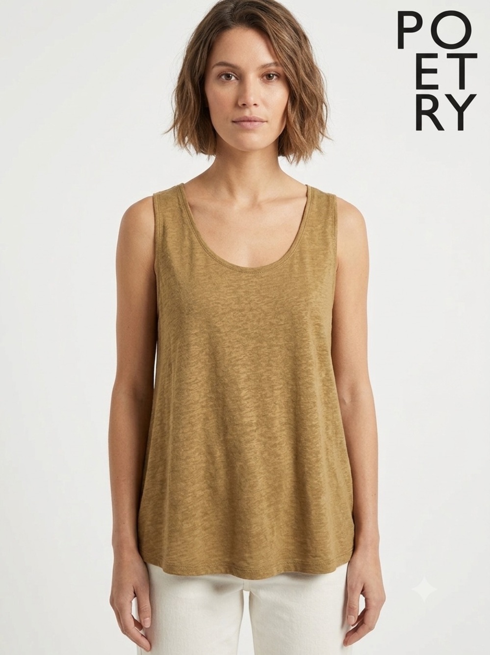 Poetry Women's light brown 100% Linen Simple Vest Jersey Tank Top Size 16